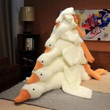 1pc 50~190cm Oversized Sleeping Goose Plush Doll, Soft Velvet Fabric, Cute Goose Stuffed Animal Pillow With Leg Hugger Design, Sleep Companion, Bedroom Decor, Birthday/Christmas/Halloween Gift