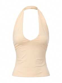 Scoop Neck Plain Slit Hem Crop Sexy Tank Top - Light Gold - View 2