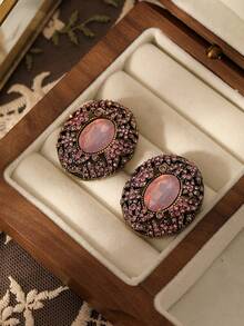 Brincos Redondos Versáteis e Requintados de Design Medieval na Moda, Incrustados com Strass Coloridos, Adequados para Uso Diário, Festivais, Festas, Cerimônias e Acessórios de Presente para Mulheres