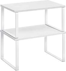 Scaffale Portaspezie, Set di 2 Organizzatori da Cucina Espandibili, Scaffale da Cucina Impilabile, Metallo e Legno Ingegnerizzato,Bianco Nuvola e Bianco Neve - Beige - Visualizzare 6