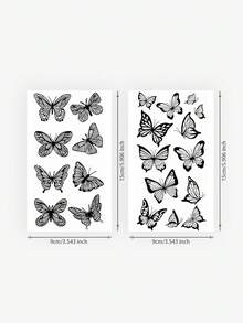 (2 件/套) 蝴蝶纹身贴纸，2 件防水持久逼真临时纹身贴纸，性感个性化纹身贴纸，防水防汗，可持续 1-3 天 - 黑色 - 查看 6