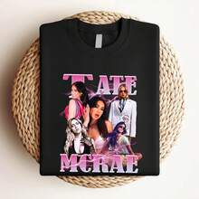 180g Pure Cotton Tate McRae Gift For Fan T Shirt Full Size S-5XL For Women Versatile Soft Designer Clothes Graphic Top For Everyday Wear Men Summer Fashion Unisex Print Round Neck Short Sleeve Stylish Stretched Casual Breathable Slightly Streetwear Comfortable - 黑色 - 查看 4
