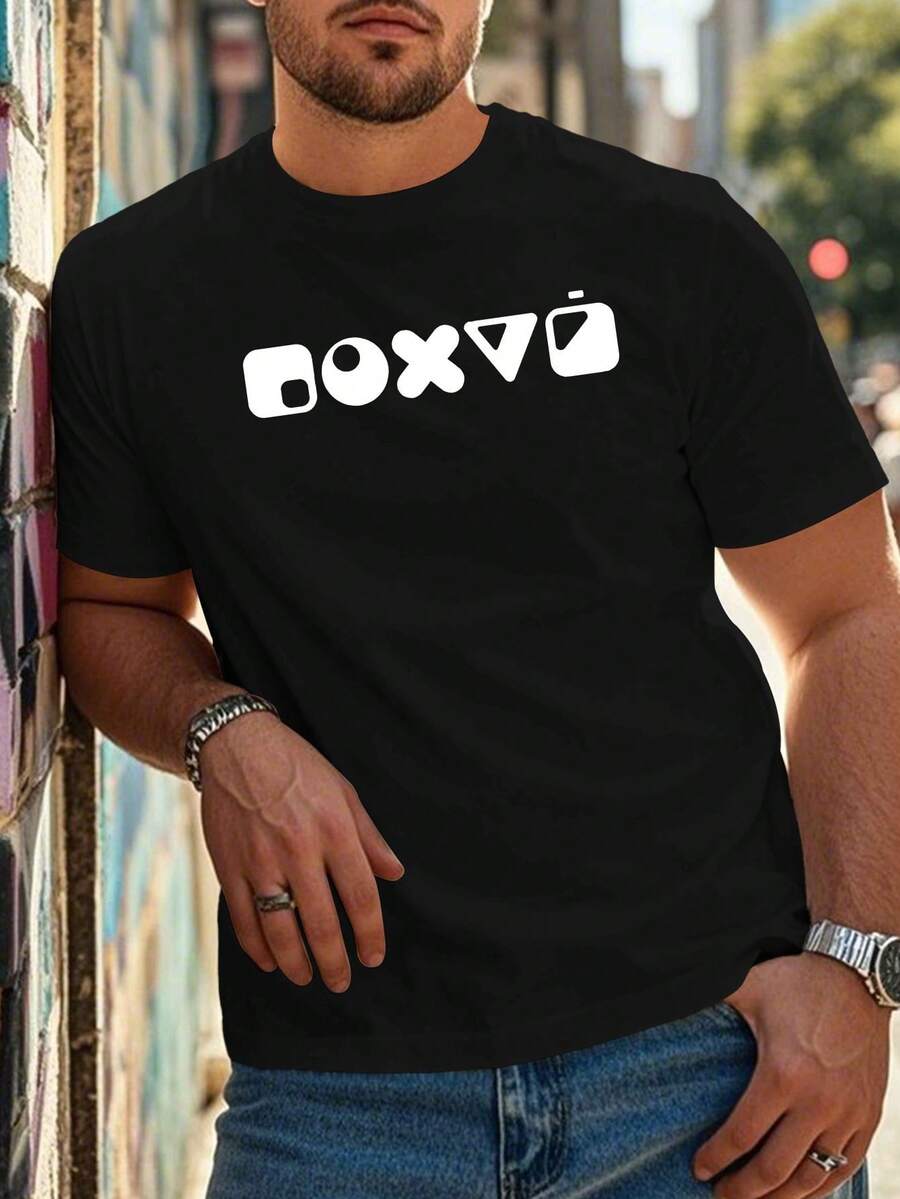 Men's Funny Russian Cyrillic Letter Graphic T-Shirt - White With Black Print, Casual Round Neck Summer Tee, Soft Breathable Fabric & Machine Washable For Casual Attire - Humorous Gift For Russian Speakers (Adult Men) - 黑色 - 查看 1