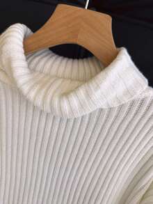 Jersey de punto acanalado de cuello alto de unicolor, suéter casual para mujer, para usar en casa, oficina, viajes, ropa de calle, fiesta, manga larga, ropa de oficina para mujer, blusas para mujer, festival, salir, top de ganchillo, otoño mujer, otoño, vuelta al colegio, todo blanco, concierto country