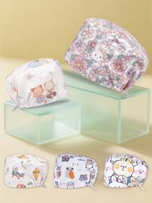 1pc Adjustable Polyester Cartoon Rabbit Print Protective Cap, Comfortable For Medical, Research, Office, Home Use, All Seasons