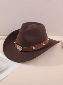 1顶儿童毛毡牛仔帽，心形图案，饰有水钻和珍珠，西部风格，时尚独特，适合返校、假期和休闲场合。 - Heart - Rhinestone & Pearl Bands - 查看 8