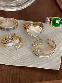 Set 6/9 buah Cincin Tebal Desain Ledakan Batu Permata Imitasi Bentuk Hati Berongga Asimetris, Lucu, Dapat Ditumpuk, Gaya Retro Elegan dan Modis, Cocok untuk Liburan, Pesta, Kencan, Pemakaian Sehari-hari, Juga Cocok Sebagai Hadiah - Gaya 10 - View 8