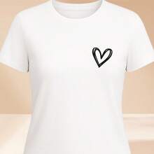 Women's Basic T-Shirt Cute Heart 100% Cotton Various Colors - 白色 - 查看 2