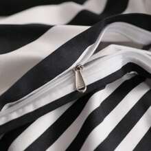 Black & White Striped Comforter Set – Ultra-Soft Microfiber Fabric Bedding, Wrinkle-Resistant Easy-Care Durable All-Season Bedding For Adults & Teens, Ideal For Modern Bedroom Decor - 黑與白 - 查看 2