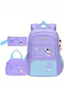 3 件套宇航员印花背包套装，大容量多隔层设计，拉链开合，可调节透气肩带，防滑背垫，适合初中和高中学生，男女通用背包，返校礼物