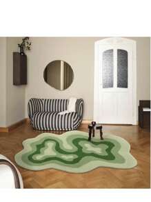 1 قطعة سجادة زخرفية غير متماثلة خضراء طازجة، سجادة جانب السرير، سجادة غرفة النوم، سجادة غرفة الدراسة، سجادة غرفة المعيشة، سجادة ديكور المنزل، سجادة مطبوعة، سجادة نافذة الخليج، مناسبة لديكور المنزل