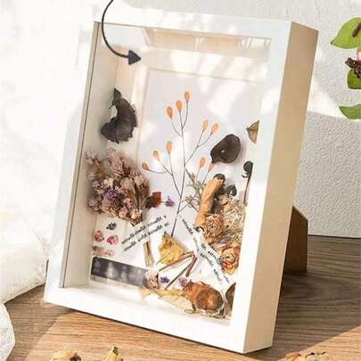 DIY干花相框，A4/8英寸/10英寸/6英寸/16英寸，透明亚克力面板，可放置照片，镂空收纳盒，手工展示框，标本展示框，模型展示架，适用于照片、花束、图片、纪念品、DIY艺术品、奖牌（白色）（仅包含镂空相框、透明亚克力板，不含干花）