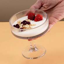 1pc INS Style Home Dessert Pudding Striped Tall Glass Cup For Ice Cream, Cold Drinks, Cocktails, Etc.