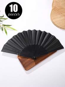 纯色多色平板舞蹈折扇手持扇夏季扇子，西班牙纯色扇子表演道具扇，适合日常居家使用，适合参加庆祝活动 - 黑色 - 查看 6