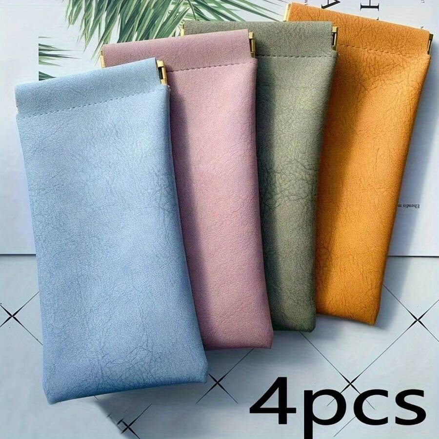 4-Pack Soft Fashion Glasses Storage Bags, Daily Portable Squeeze Top Glasses Case, Simple Solid Color Glasses Storage Bag, Suitable For Fashion Glasses, Sunglasses, Reading Glasses, And Prescription Glasses Accessories