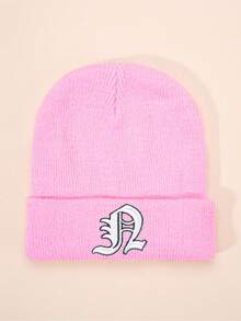 1 件哥特式 26 个英文字母刺绣儿童针织帽，男孩女孩户外休闲冬季保暖寒冷天气帽，适合日常穿着和服装 - 粉色 - 查看 56