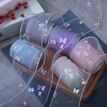 彩虹色蝴蝶雪纺丝带发饰，蝴蝶结装饰，适合礼物、鞋子、袖子、头饰、家纺、庆典 - 彩色 - 查看 3