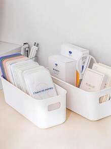 5个装-日式桌面抽屉式收纳盒 分类杂物 梳妆台收纳 隔层塑料磨砂 厨房收纳 手机壳收纳盒 分离魔术工具 衣柜收纳抽屉 桌面长条整理篮 窄长型收纳盒 - 白色 - 查看 5