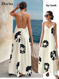 Vestido de tirantes con estampado de teñido anudado y cuentas sin espalda para mujer Doriss