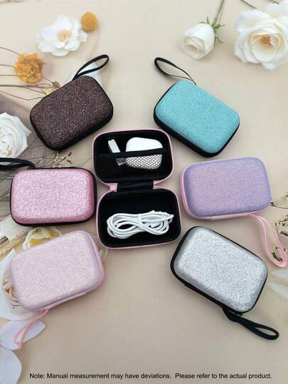 1 件 EVA 材质闪光星耳机盒，多功能数码配件收纳盒，充电器和电缆保护袋，小巧便携，防震，带网袋，适用于蓝牙耳机、USB 驱动器、旅行配件，带挂绳和拉链设计，适合夏季假期旅行、户外活动电缆整理器旅行必需品
