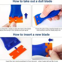 1PC Plastic Scraper+10PC Plastic Blade Set, Replaceable Scraper, Suitable For Car Film Application Tools, Small Cleaning Scraper Blades, Glass Cleaning, Snow Removal, Glue Removal, Dirt Removal, Multiple Uses - Màu xanh lam - Xem 6