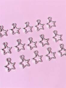40 piezas/paquete Colgante en forma de estrella mini de color plata, adecuado para hacer joyas, collares, aretes, llaveros DIY - Plateado - Ver 4