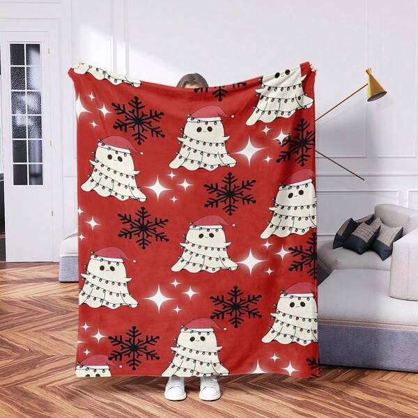 1pc Contemporary Flannel Trending Halloween & Christmas Design Blanket - Soft & Warm Digital Printed Knit Throw Blanket, Suitable For Napping, Sofa, Office, Camping, Multipurpose Gift, All Seasons