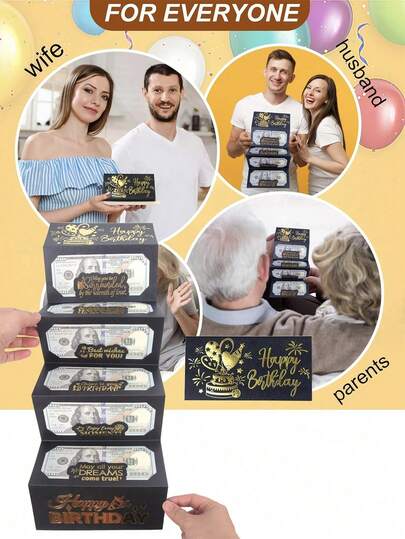 1 pièce Enveloppe cadeau d'argent pour anniversaire surprise, enveloppe cadeau d'argent, portefeuille 6 compartiments - design élégant noir et or, enveloppes pour argent, cartes pour cadeau d'argent, porte-monnaie pour cadeau d'argent, boîte à monnaie pour cadeau d'argent, enveloppe surprise pour argent, portefeuille pour fête, carte cadeau d'anniversaire pour hommes et femmes, souvenirs uniques pour toute célébration d'anniversaire, thème fantaisie de bandes dessinées, présentoir pour cadeau d'argent, enveloppe cadeau élégante, souvenirs exquis