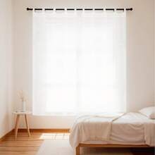 Semi-Translucent Kitchen Curtain With Openwork Stripe, Solid Colors, Lightweight Style For Windows, 100% Polyester - trắng - Xem 2