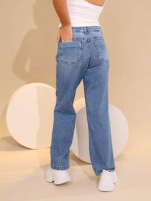 Girls' Wide Leg Jeans With Rhinestones - Stylish Girl 4 To 16 Years Old - 霧霾藍 - 查看 5