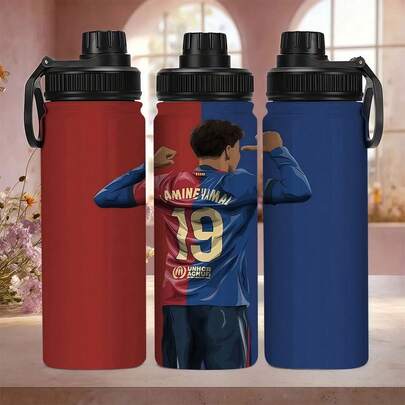 1pc18oz Stainless Steel Reusable Water Bottle With Football Player Design Hand Wash Only, Great For Hot And Cold Drinks, Perfect Gift For Halloween, Christmas, Thanksgiving, Easter, For Sports Lovers, Great For Cycling, Sports Fitness, Running.