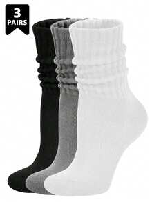 6 Pairs Women's Warm Thick Crew Socks, Solid Color Knitted Mid-Calf Socks, Suitable For All Seasons, Size 36-43, Y2K Style, Comfortable & Warm - Multicolor - View 10