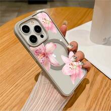 Pink Floral Lily Orchid Pattern-Pastel Magnetic Phone Case For IPhone 16/15/14/13/12/11/X/XS -Slim TPU Shockproof Cover,Anti-Slip & Scratch-Resistant,Perfect Birthday Present For Her |Summer Gi - 灰色 - 查看 4