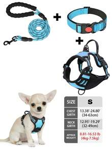 High Reflective Dog Harness Leash Collar Set, Adjustable Padded Dog Vest, Reflective Non-Obstructive Pet Oxford Vest With Front & Back Easy Control Handles, Comfortable, No-Choke Design Pet Vest Leash Collar Set - Ideal Choice For Outdoor Adventure, Multiple Sizes - Suitable For Small, Medium And Large Pets (If In Doubt Between 2 Sizes, Opt For The Larger Size As It Can Be Adjusted)