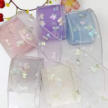 彩虹色蝴蝶雪纺丝带发饰，蝴蝶结装饰，适合礼物、鞋子、袖子、头饰、家纺、庆典 - 彩色 - 查看 6