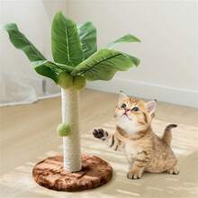 互动式猫抓柱，配有悬挂球和绿叶 - 适用于室内猫的耐用剑麻绳树，适用于小猫的木制轨迹球玩具，适合爱玩猫科动物的家具设计，猫玩具小猫抓板树，适用于小猫的室内猫抓柱，可爱的绿叶猫抓柱，配有剑麻绳，室内猫柱，猫树宠物产品