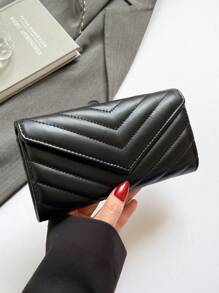 Women's Black PU Embroidered Long Wallet Clutch - Multi-Card Slot Large Capacity, Stylish And Versatile Long Wallet For Girls, Office Ladies, And Travel Essentials.