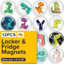 Super Cute Fridge  Locker Magnets  12 Glass Magnets With Vibrant Colors  Strong Hold For Photos, Notes, Recipes  Aesthetic Refrigerator Decoration  Perfect For School  College Locker - 可愛的恐龍 - 查看 1