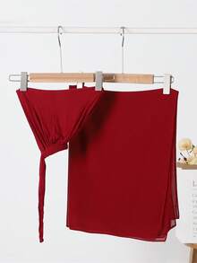 2pcs Women Scarf & Bonnet Set, Versatile Underlay Cap Combo, Hijab, Middle East Ramadan Abaya Matching, Elastic Chiffon Scarf & Cap Set, Casual Outfit - Camel - View 18