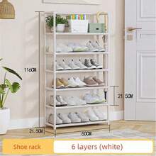 带门的 6 层多功能鞋架 | 防尘节省空间的储物柜 | 独立式收纳盒，可收纳鞋子、书籍、零食、家居必需品（白色/黑色，现代设计）。 - 彩色 - 查看 2