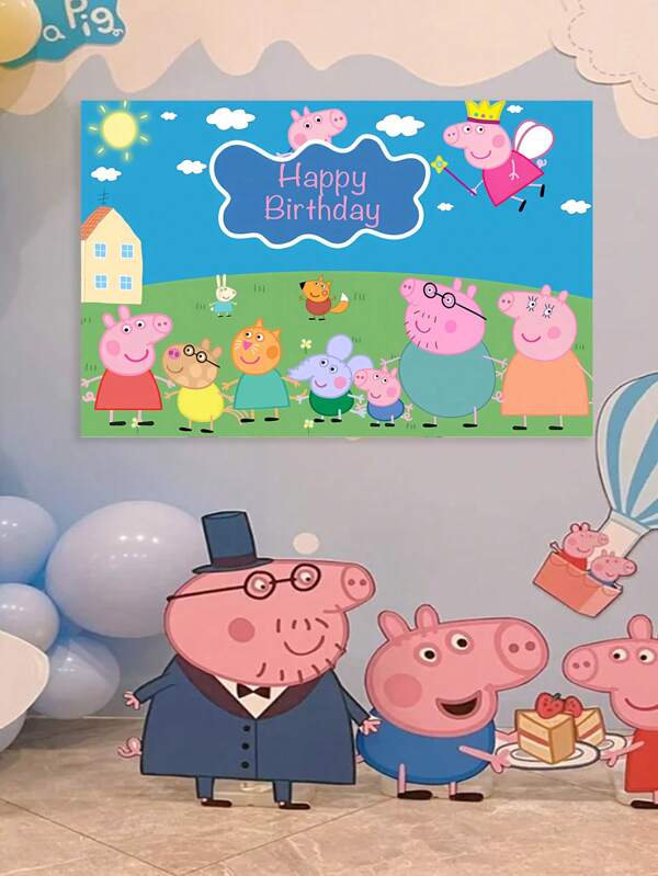 Peppa Pig Peppa Pig-Themed Birthday Background Cloth, Birthday Happy Background Banner, Birthday Party Decoration Items