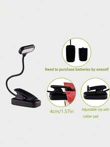 1 Đèn LED đọc sách màu đen có kẹp dành cho sinh viên ký túc xá, có thể sạc lại qua USB hoặc pin 3a, di động & đơn giản - màu đen - Xem 4