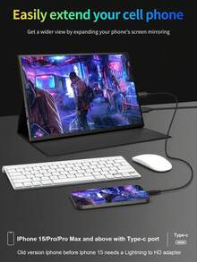 2.5K 16-Inch 60hz 2560*1600P Brightness 350cd/㎡ 100%SRGB 350nits High Refresh 16:10 Material Aluminum Built-In Speaker, Gaming/Ultra-Thin Portable Monitor Second Screen Console For PS/Laptop/Mobile Phone, No Adapter