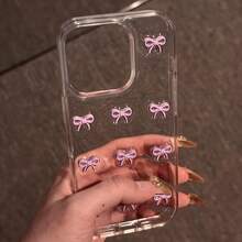 Funda coreana de epoxi con lazo, pantalla completa, compatible con phone 16, 15, 14, 13, 12 Pro y 11. Funda trasera suave transparente con purpurina. - transparente - Ver 5
