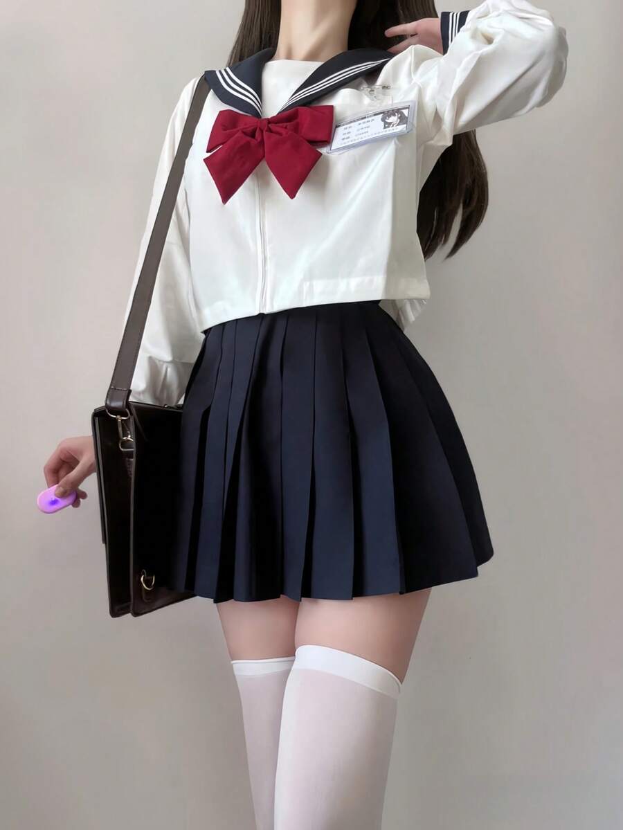 1pc Classic Japanese School Sailor Uniform, Suitable For Cute & Sweet Girls For Photo Shoots/Cosplay, Anime/Manga Characters, Convention Events, Or School-Themed Parties ,Halloween Costume - 彩色 - 查看 1