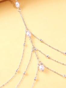 1pc Multi-Layer Golden Pearl Sexy Leg Chain, Summer Beach Crystal Thigh Chain, European And American Accessories - Gold - View 7