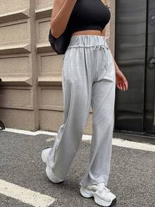 Pantalones de chándal con cintura elástica gris para mujer de VIBEWAVE, joggers holgados con cordón adelgazante, pantalones rectos versátiles y casuales con bolsillos decorativos