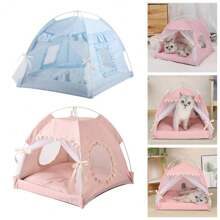 Tienda para mascotas, cama de perro y gato semi-cerrada con cojín reversible, ventilada y con prevención de mosquitos, casa de villa para gatos y nido para cachorros