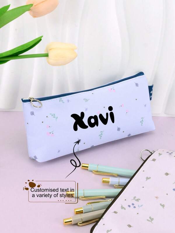 1 Pc, Embroidery Process, Custom Pencil Case, Can Be Customized Letters, Small Pattern Embellishment, Large Capacity, Portable, Polyester Material, Nylon Zipper, Gifts For Workers And Learners, School Supplies, Cosmetic Bags, Valentine's Day, Halloween, Christmas, Thanksgiving, Birthday, Back-To-School Season Gifts, High-End Custom Pencil Pouch
