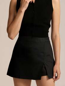 Women's Slim Fit Mini Skort With Side Zipper Casual Asymmetrical Split Hemline Skirts For Daily - màu đen - Xem 4